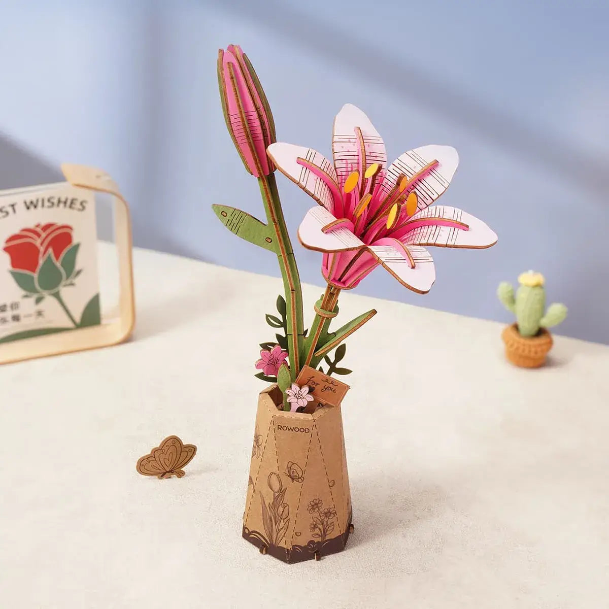 3D Wooden Flower Puzzle: Pink Lily - Puzzle Lab