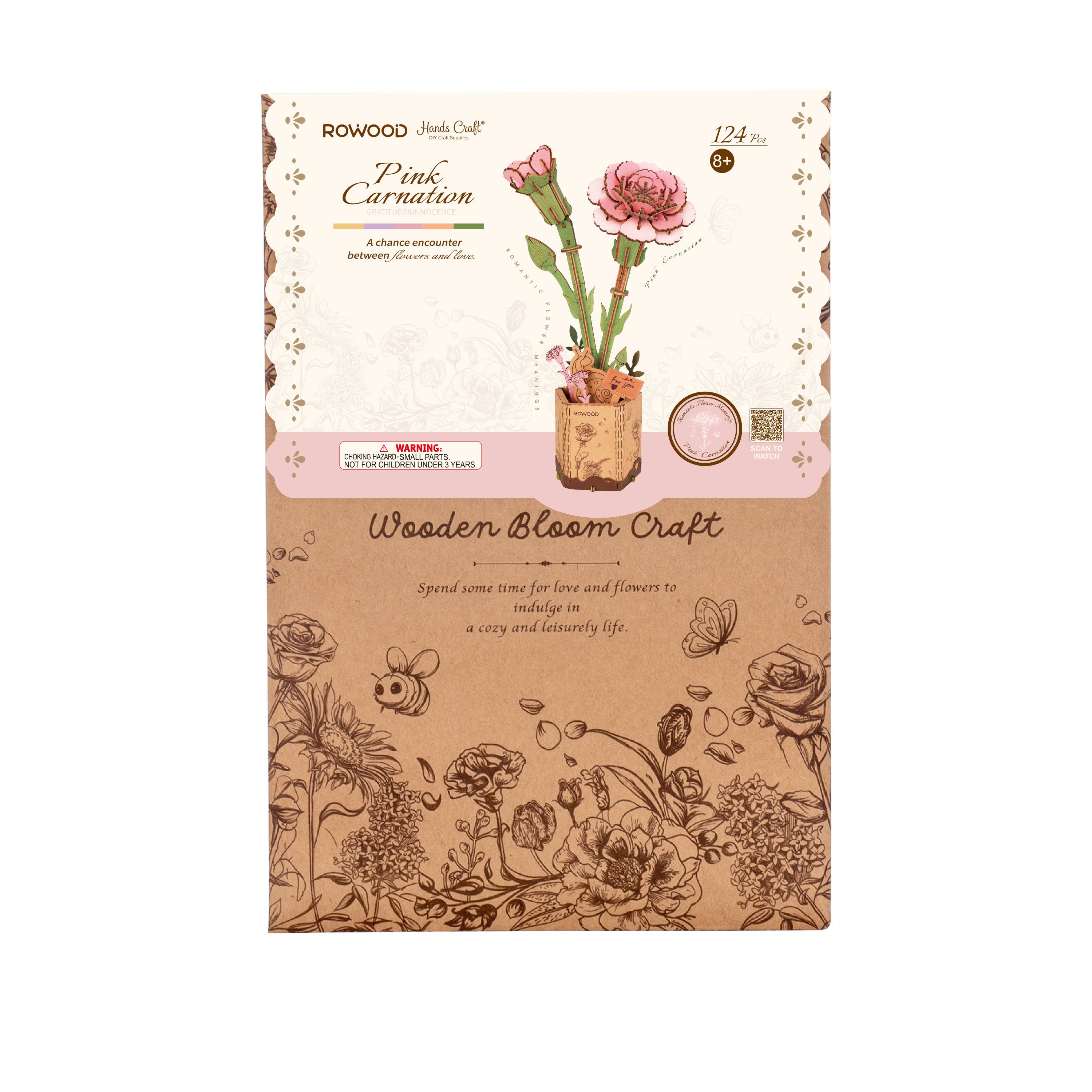 3D Wooden Flower Puzzle: Pink Carnation - Puzzle Lab