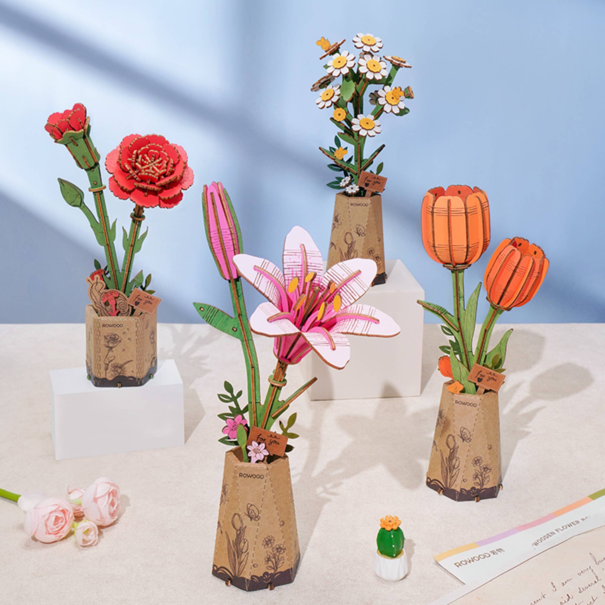 3D Wooden Flower Puzzle: Orange Tulip - Puzzle Lab