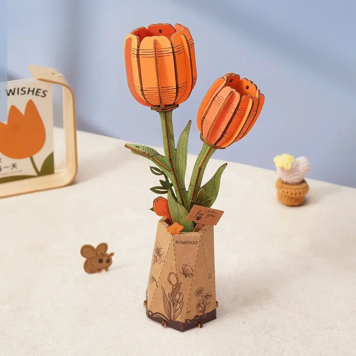 3D Wooden Flower Puzzle: Orange Tulip - Puzzle Lab