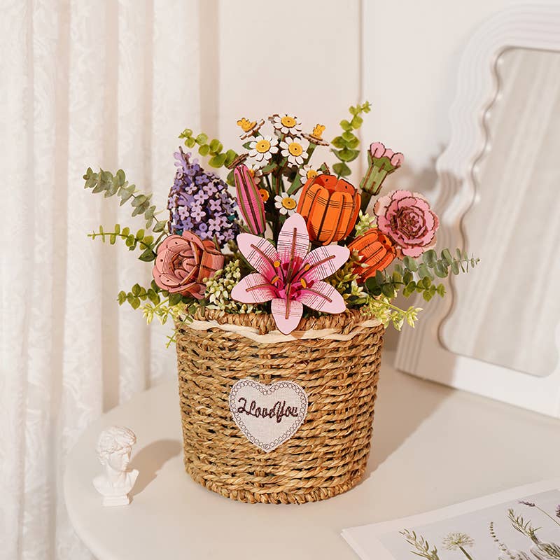 3D Wooden Flower Puzzle: Orange Tulip - Puzzle Lab