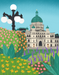 Sharon Lam Garden City Mini Wood Jigsaw Puzzle featuring colorful cityscape artwork on wooden pieces.