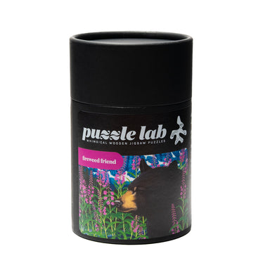 Mini Fireweed Friend wood jigsaw puzzle by Mike Semkiw featuring a colorful floral design with intricate puzzle pieces.