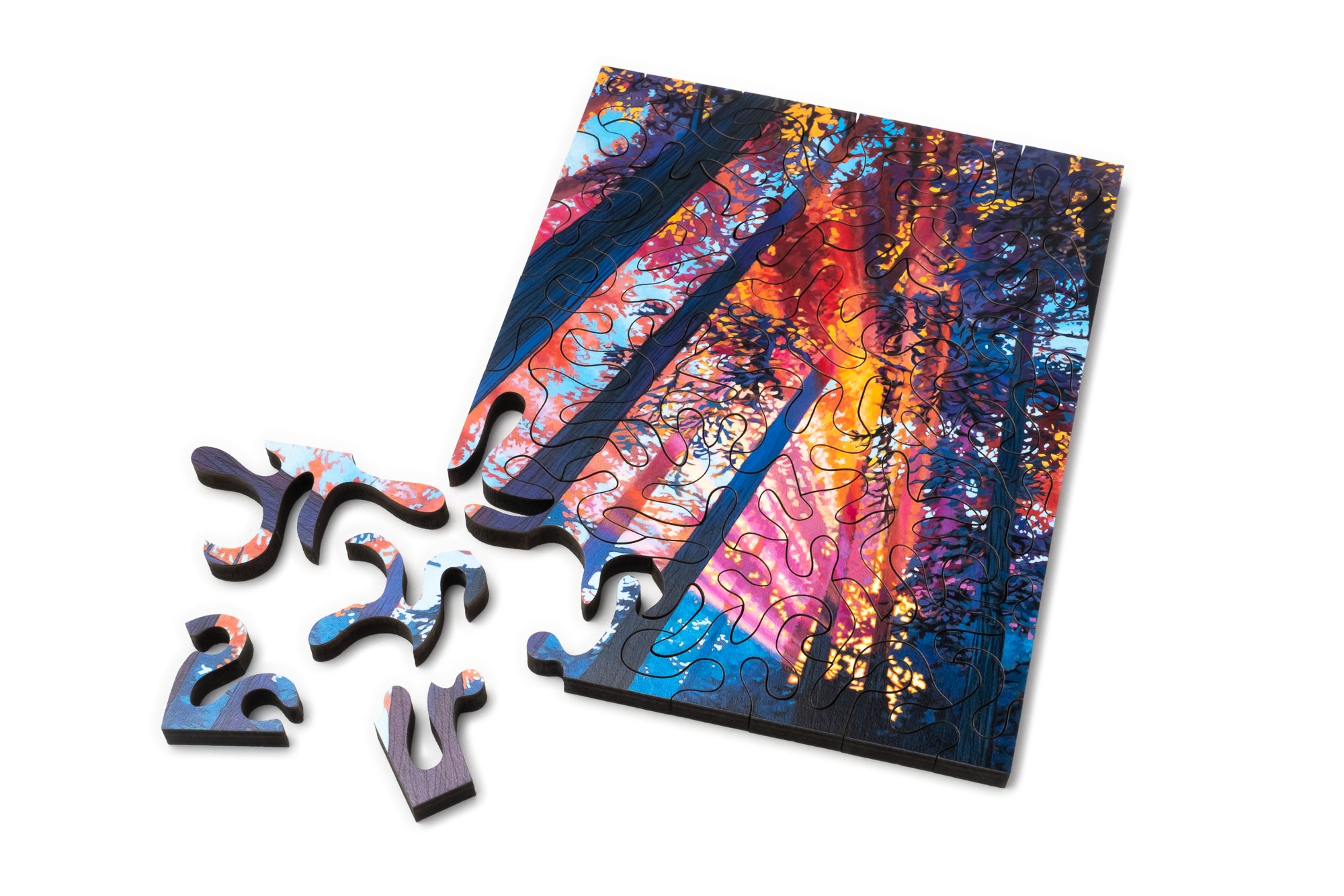 Morning Light Mini Wood Jigsaw Puzzle by Mike Lathrop, featuring detailed artwork and interlocking wooden pieces.