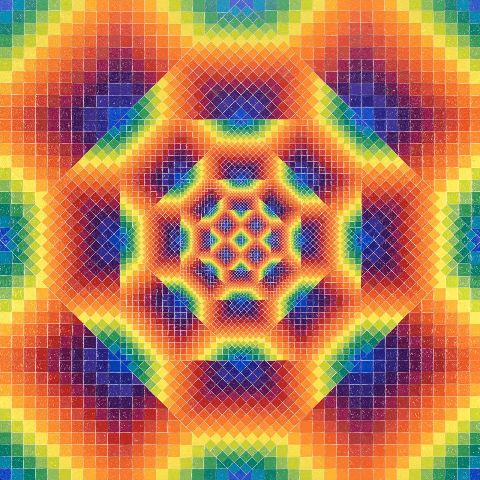Colorful New Order jigsaw puzzle by Allyson Grey featuring abstract geometric patterns on a vibrant background.
