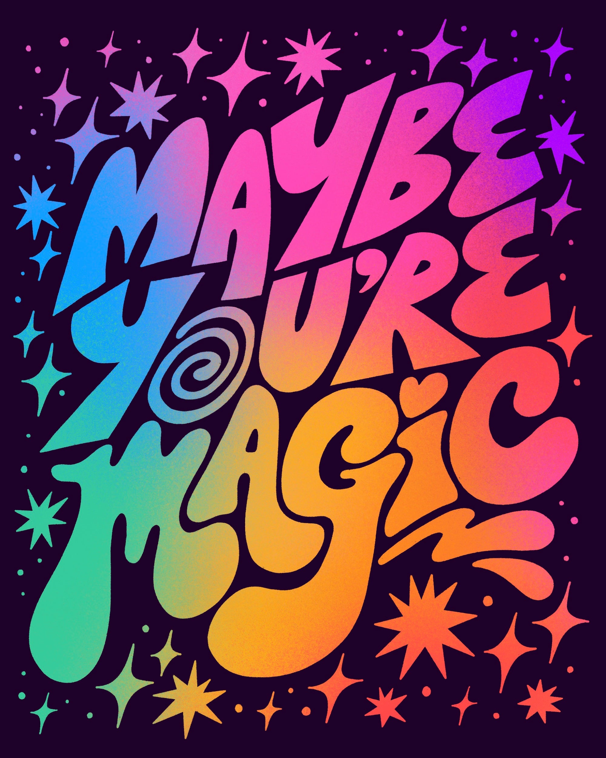 Tim Singleton Maybe You're Magic mini wood jigsaw puzzle featuring colorful, intricate puzzle pieces on a plain background.
