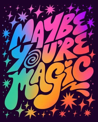Tim Singleton Maybe You're Magic mini wood jigsaw puzzle featuring colorful, intricate puzzle pieces on a plain background.