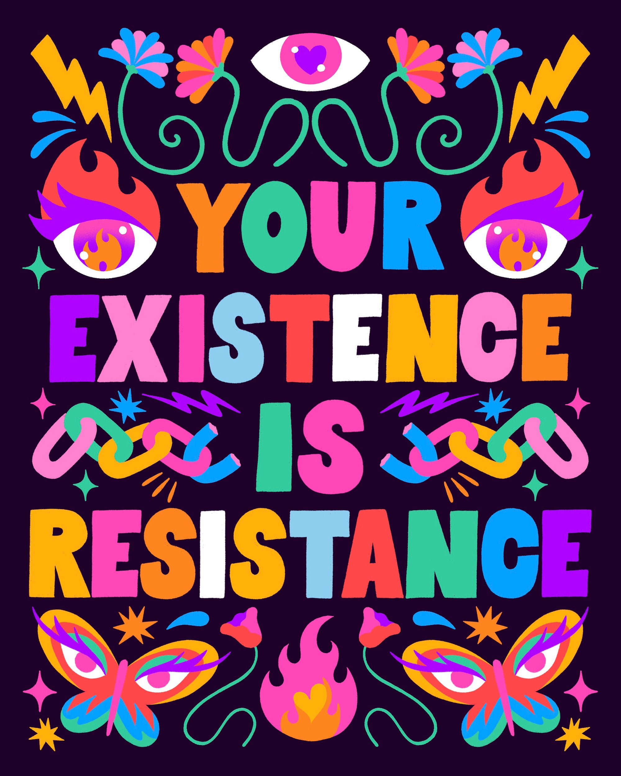 Mini wood jigsaw puzzle titled "Your Existence is Resistance" by Tim Singleton, featuring intricate puzzle pieces on a natural wood background.