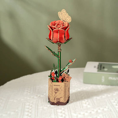 3D Wooden Flower Puzzle: Red Rose - Puzzle Lab