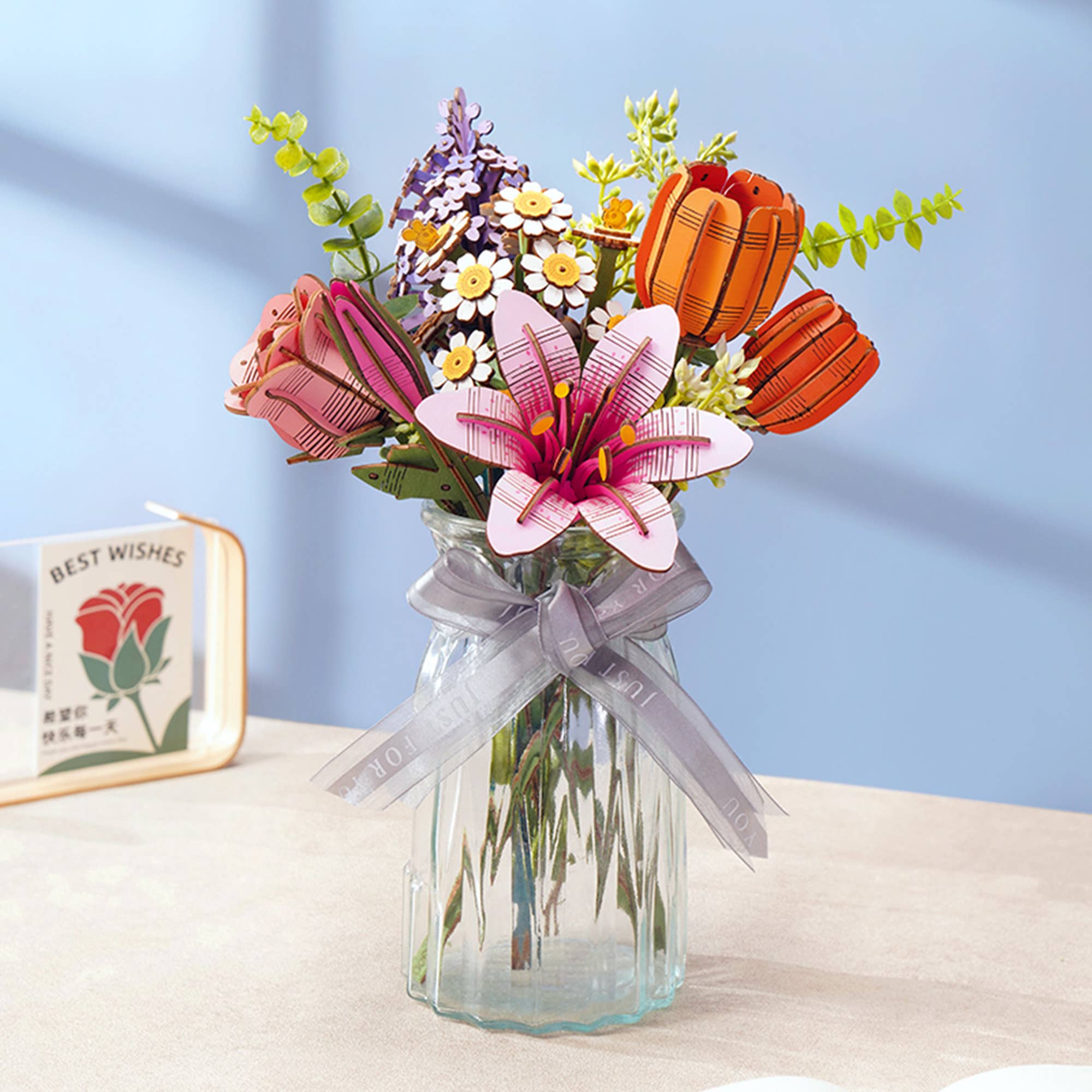 3D Wooden Flower Puzzle: Orange Tulip - Puzzle Lab