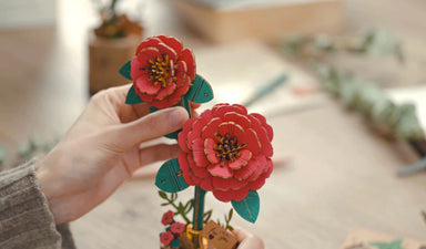 3D Wooden Flower Puzzle: Red Camellia - Puzzle Lab