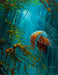 Jelly Dream wood jigsaw puzzle featuring a lion's mane jellyfish in a sunlit kelp forest by Mark Hobson