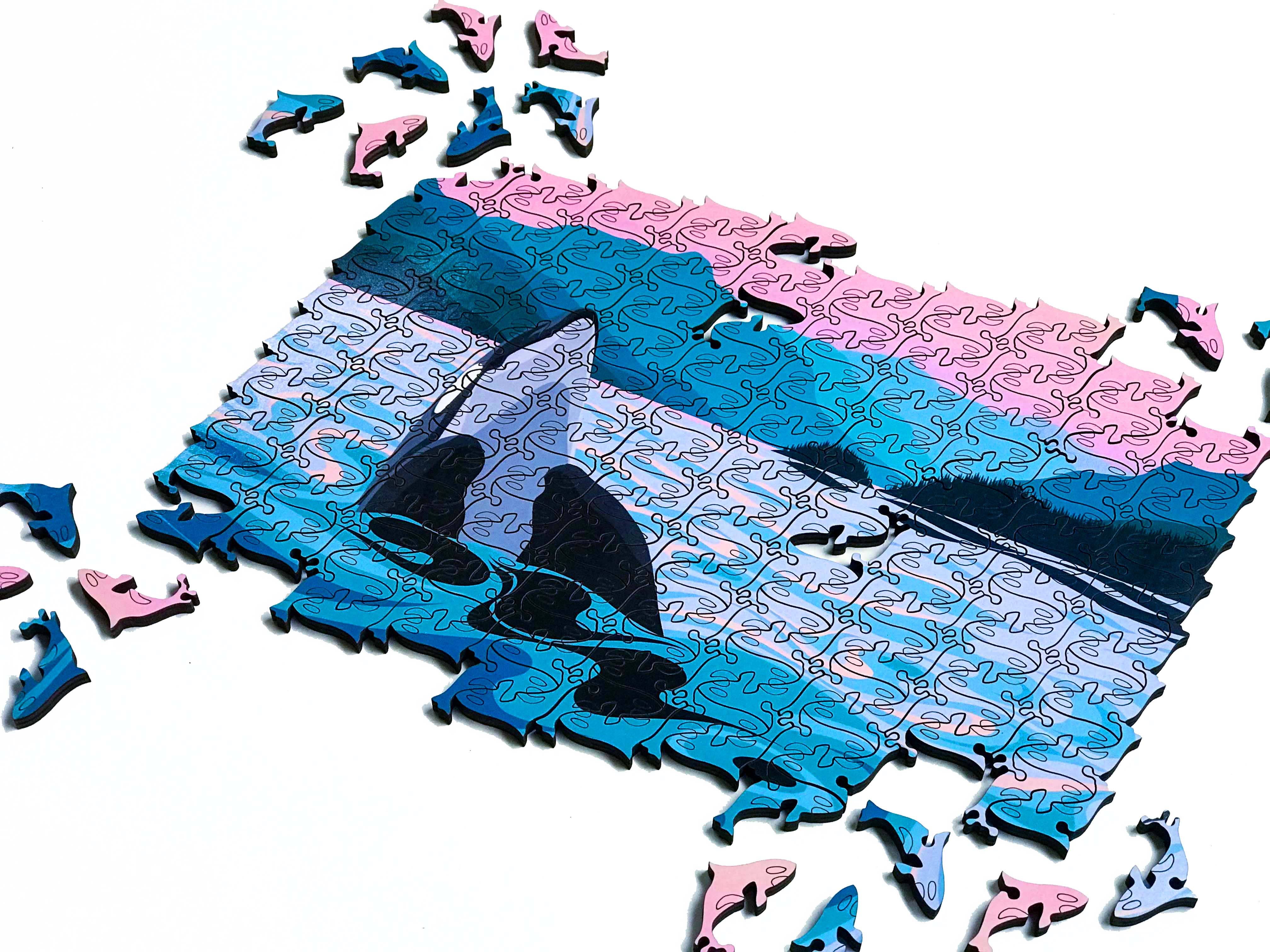 Rise Wood Jigsaw Puzzle by Art by Di featuring intricately cut wooden pieces assembled in a colorful, detailed puzzle design.